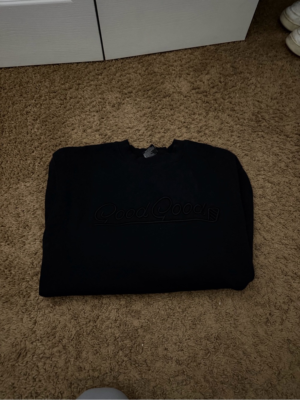 Black Embroidered 'Good Good' Crewneck Sweatshirt